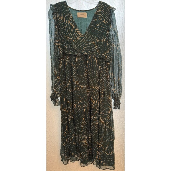 Ba&sh Lady Dress Women 2 US 6 Midi Forrest Fairy Geo Design Bohemian Green/Cream - Picture 15 of 16